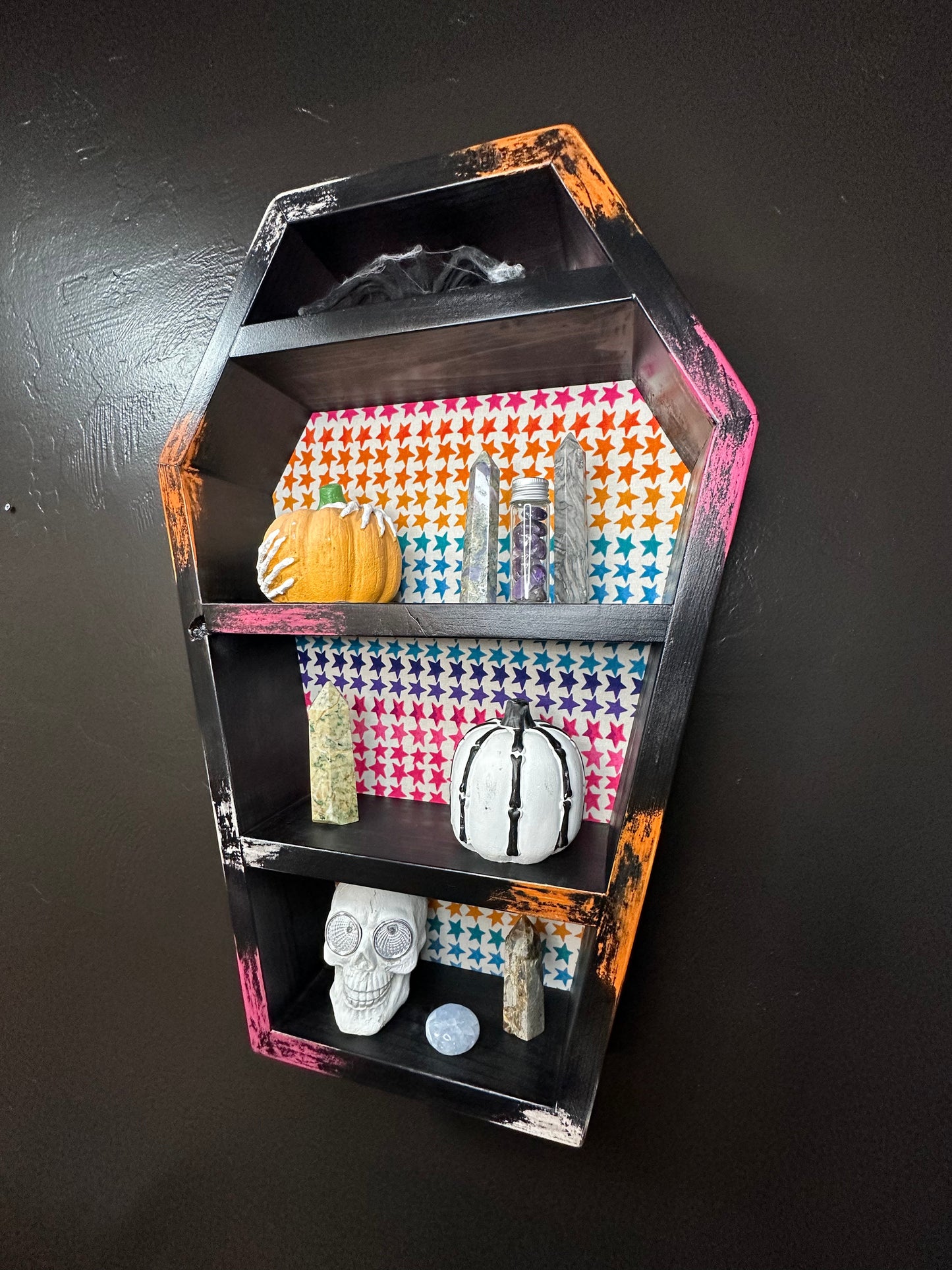 Coffin Shaped Wall Shelf - Handmade Gothic Wood Display for Witchy & Alternative Decor