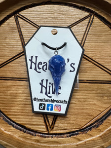 Raven skull necklace- blue