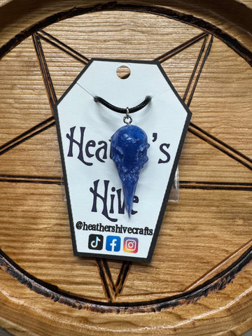 Raven skull necklace- blue