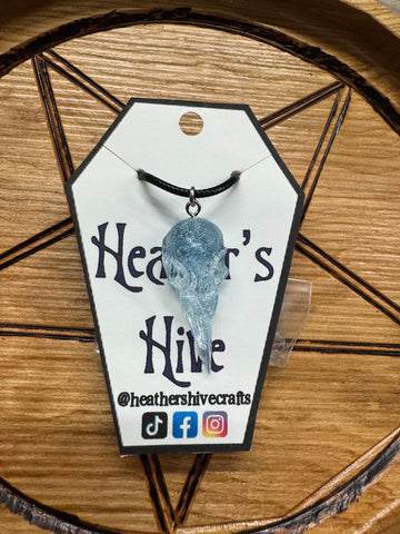 Raven skull necklace- light blue