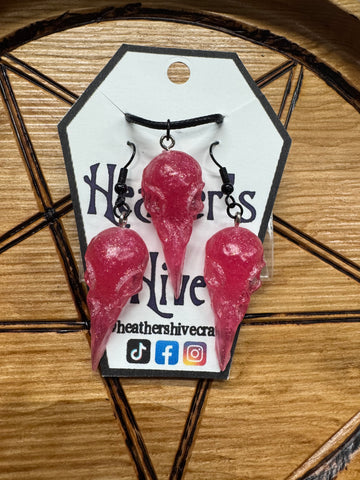 Raven skull necklace/earring combo- pink