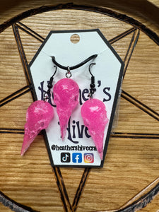 Raven skull necklace/earring combo- l pink