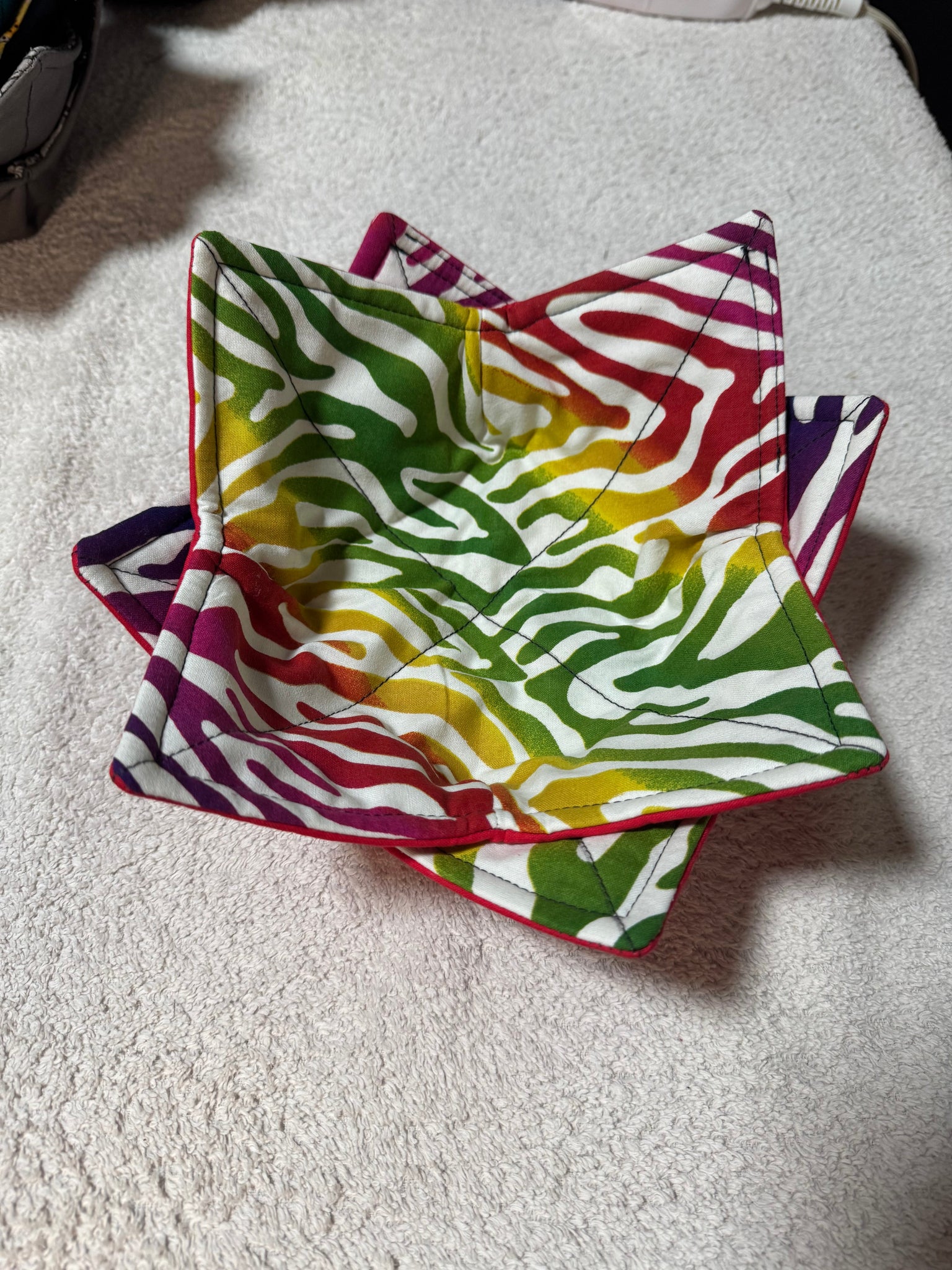 Zebra rainbow reversible bowl cozy